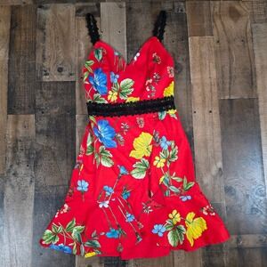alice + olivia Kirby Floral Print Red Lace Spaghetti Strap Mini Dress Size 0